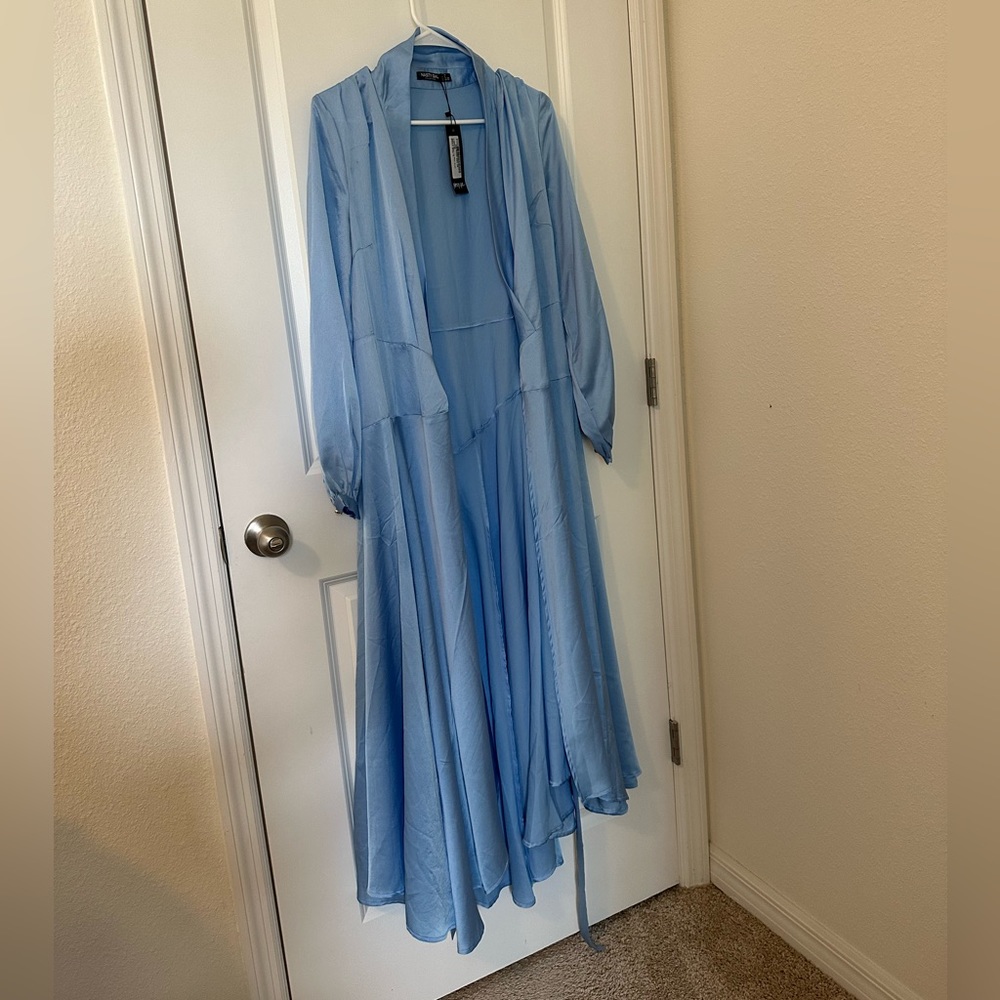 NastyGal Satin V Neck Tie Maxi Dress